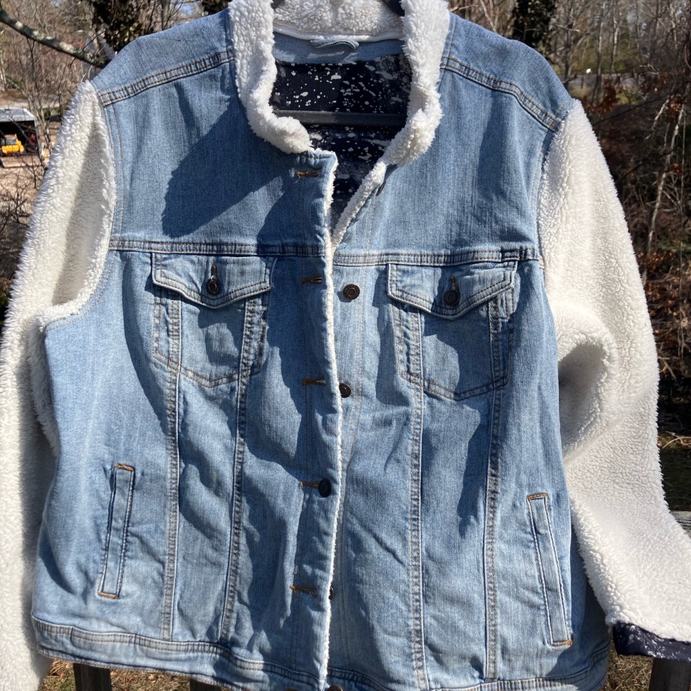 Women’s large up-cycled Jean jacket with cut out night sky - Picture 3 of 4